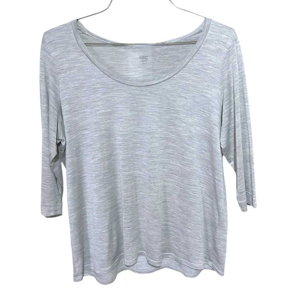 Eileen Fisher Silk Cotton Blend 3/4 Sleeve Tee Large - Picture 1 of 6